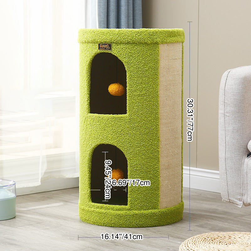 Traditionelles Rustikales Baumloch Teddy Fleece Verdicktes Hartpapprohr Integriertes Katzenbett &amp; Katzenturm 2/3-Nest Für Wohnzimmer 