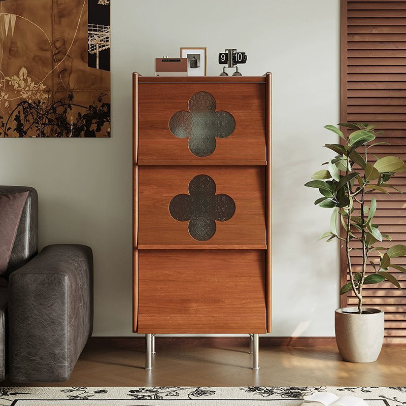 Traditional Vintage Rectangular Rubberwood Pine Wood Solid Wood Multi-Layer Board Stainless Steel Glass Storage Cabinet 3-Cabinet For Living Room