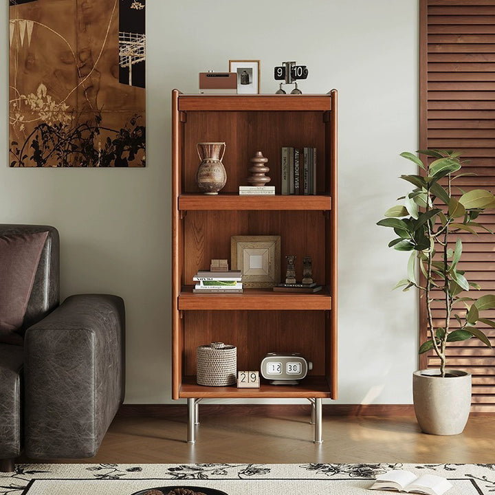 Traditional Vintage Rectangular Rubberwood Pine Wood Solid Wood Multi-Layer Board Stainless Steel Glass Storage Cabinet 3-Cabinet For Living Room