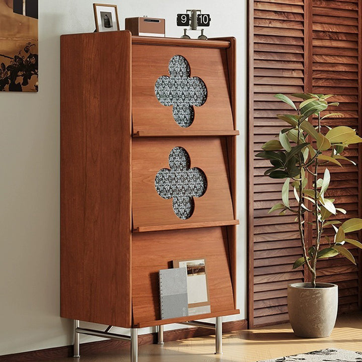 Traditional Vintage Rectangular Rubberwood Pine Wood Solid Wood Multi-Layer Board Stainless Steel Glass Storage Cabinet 3-Cabinet For Living Room