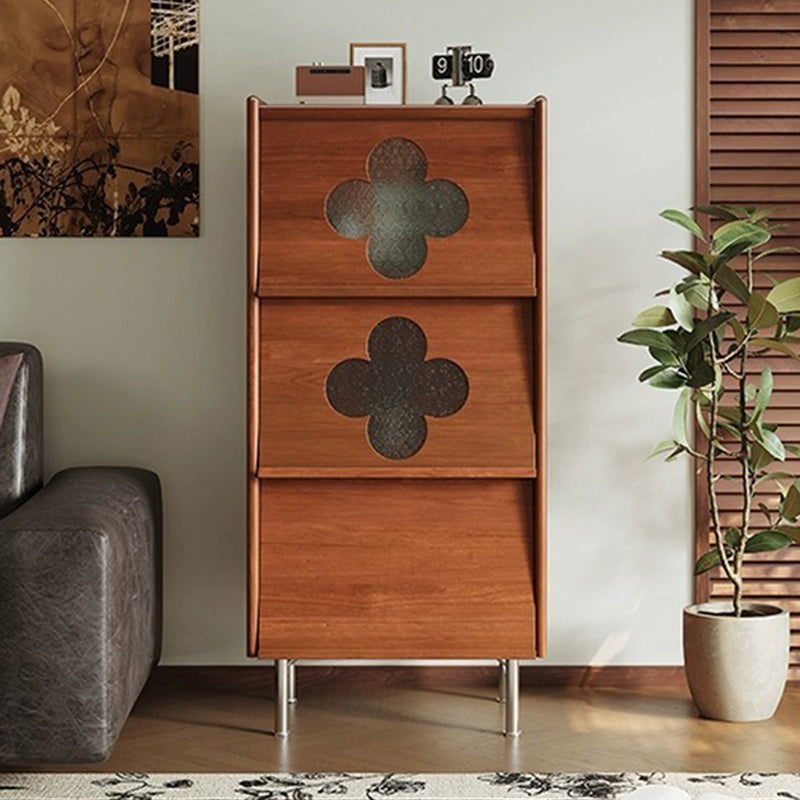 Traditional Vintage Rectangular Rubberwood Pine Wood Solid Wood Multi-Layer Board Stainless Steel Glass Storage Cabinet 3-Cabinet For Living Room
