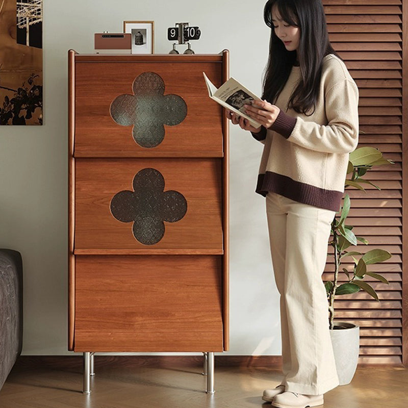 Traditional Vintage Rectangular Rubberwood Pine Wood Solid Wood Multi-Layer Board Stainless Steel Glass Storage Cabinet 3-Cabinet For Living Room