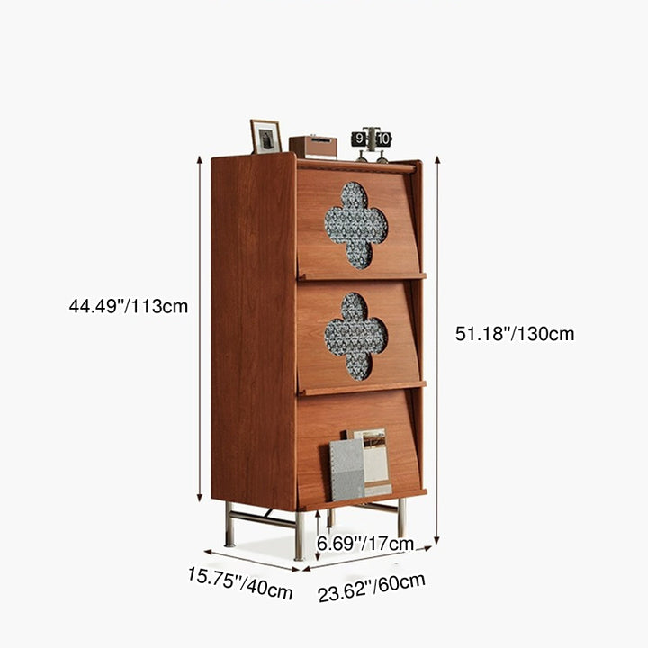 Traditional Vintage Rectangular Rubberwood Pine Wood Solid Wood Multi-Layer Board Stainless Steel Glass Storage Cabinet 3-Cabinet For Living Room