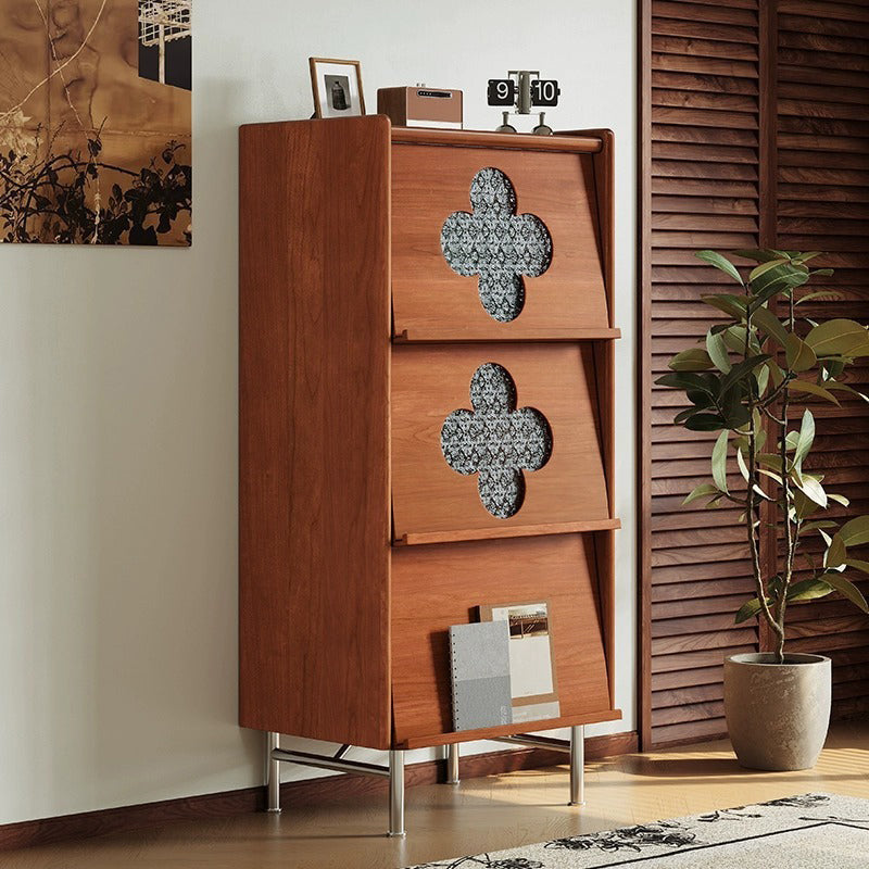 Traditional Vintage Rectangular Rubberwood Pine Wood Solid Wood Multi-Layer Board Stainless Steel Glass Storage Cabinet 3-Cabinet For Living Room