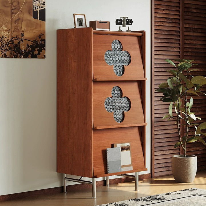 Traditional Vintage Rectangular Rubberwood Pine Wood Solid Wood Multi-Layer Board Stainless Steel Glass Storage Cabinet 3-Cabinet For Living Room