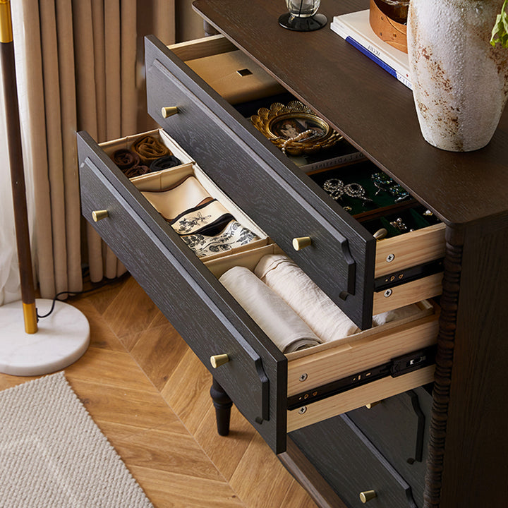Contemporary Retro Rectangular Ash Wood Plywood Storage Cabinet 4-Drawer For Living Room