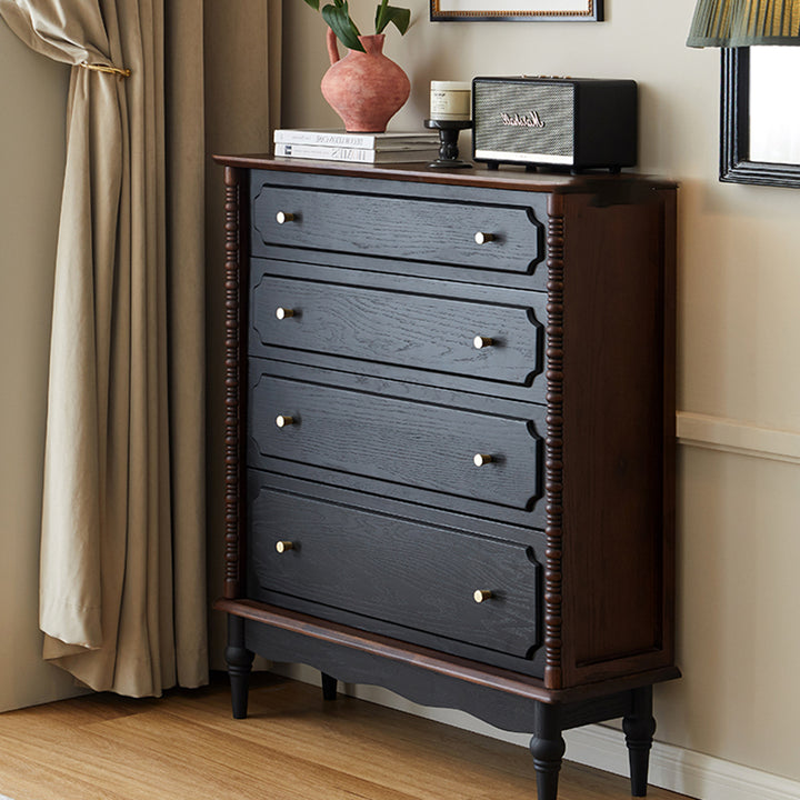 Contemporary Retro Rectangular Ash Wood Plywood Storage Cabinet 4-Drawer For Living Room