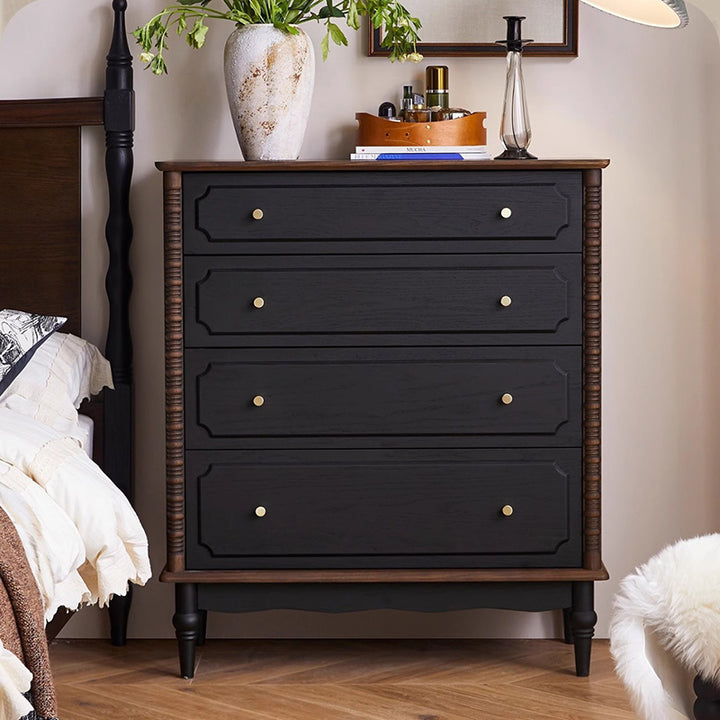 Contemporary Retro Rectangular Ash Wood Plywood Storage Cabinet 4-Drawer For Living Room