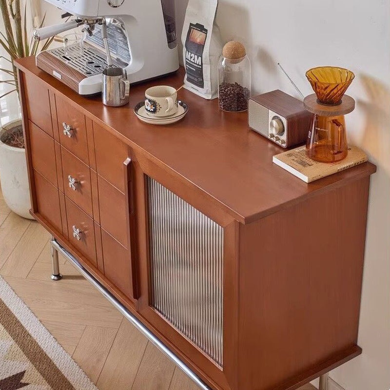 Contemporary Retro Rectangular Pine Wood Boxwood Plywood Stainless Steel Glass Storage Sideboard Cabinet 3-Drawer For Living Room