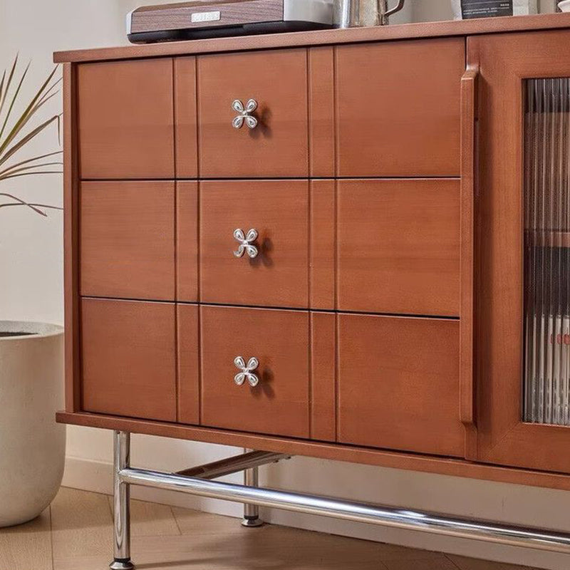 Contemporary Retro Rectangular Pine Wood Boxwood Plywood Stainless Steel Glass Storage Sideboard Cabinet 3-Drawer For Living Room