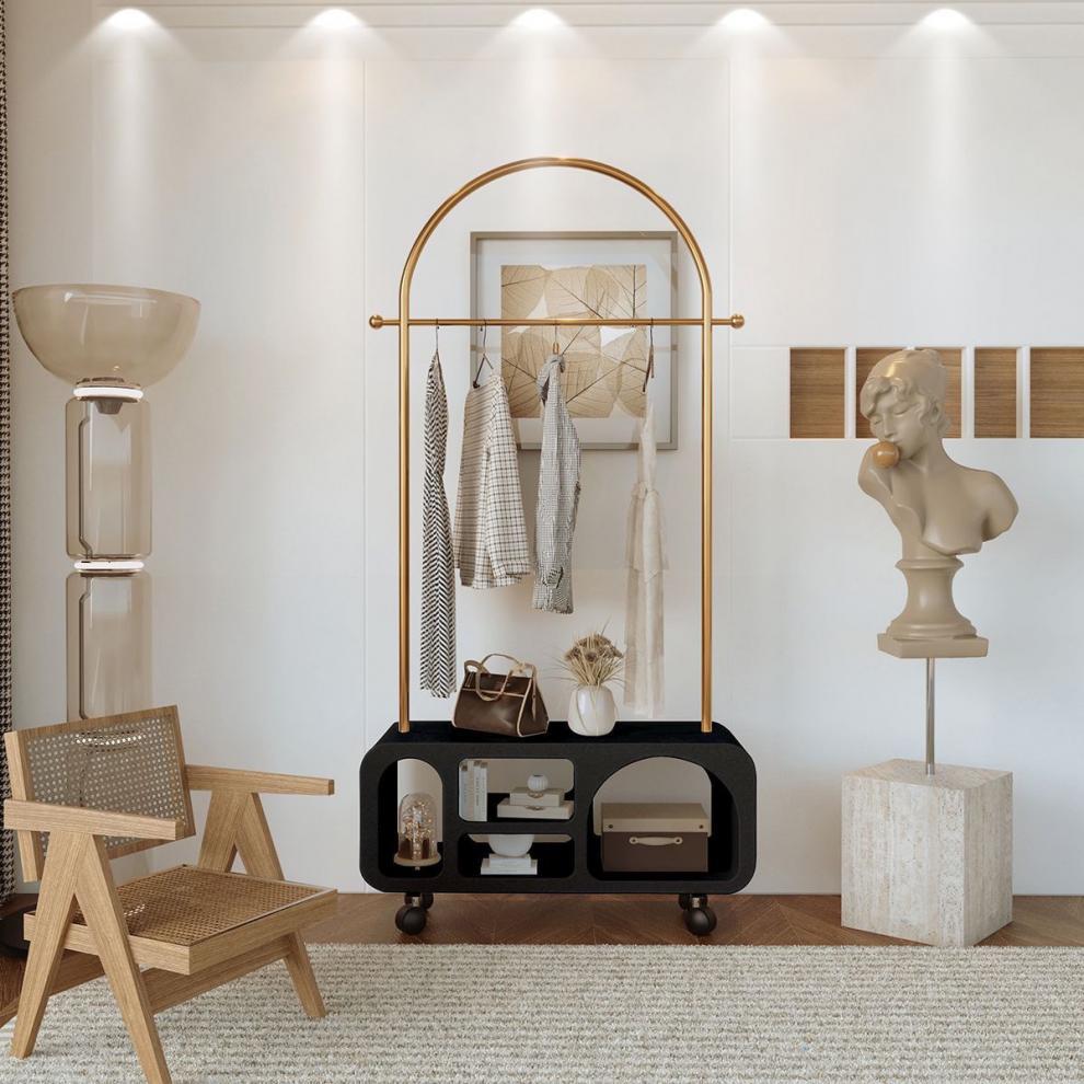 Armoire d’entrée traditionnelle française rectangulaire en arc de forme E1 écologique en MDF et fer avec plusieurs compartiments, 1 armoire, pour chambre à coucher 