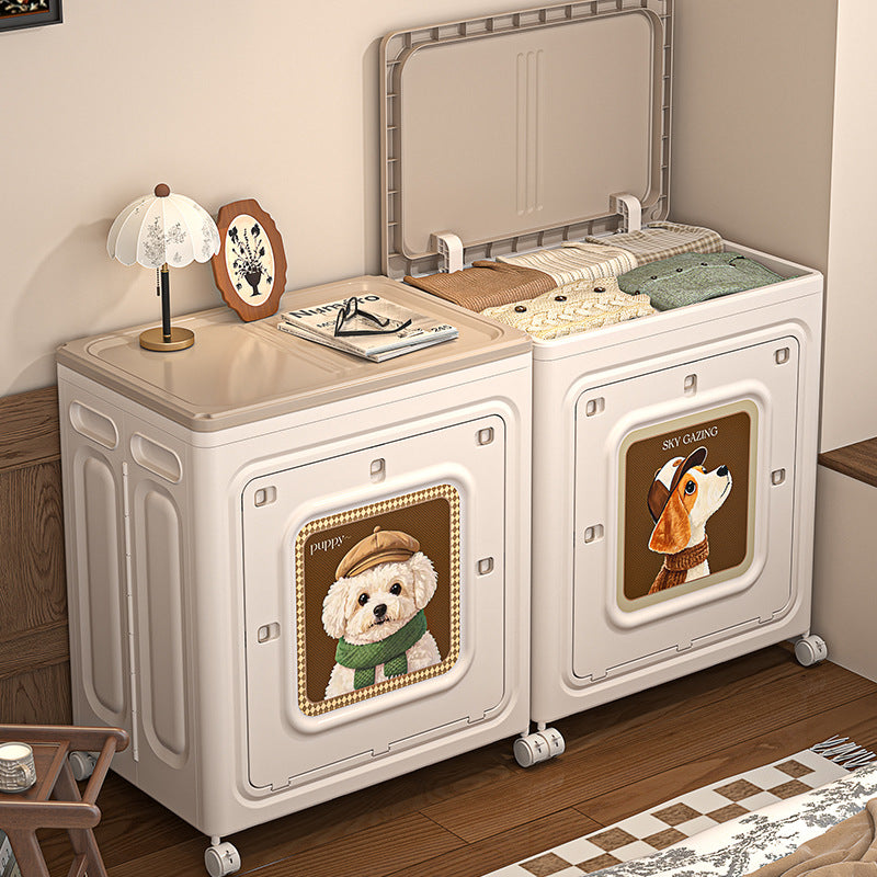 Armoire de rangement pliante rectangulaire minimaliste moderne en plastique PP avec rabat supérieur, 1 caisson, pour chambre à coucher 