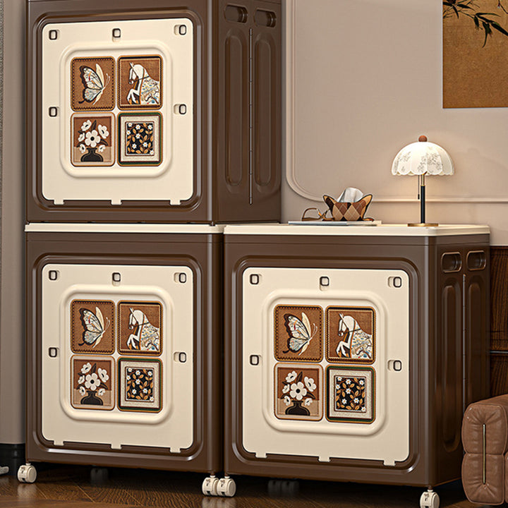 Modern Art Deco Movable Rectangular PP Plastic Foldable Large Capacity Storage Cabinet 1-Cabinet For Living Room & Bedroom