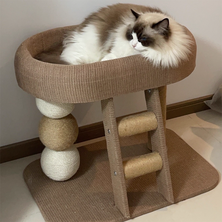 Torre para gatos contemporánea boho elipse MDF cuerda de cáñamo tela de cáñamo resistente al desgaste de 2 niveles para sala de estar 