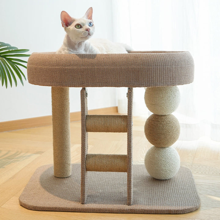 Torre para gatos contemporánea boho elipse MDF cuerda de cáñamo tela de cáñamo resistente al desgaste de 2 niveles para sala de estar 