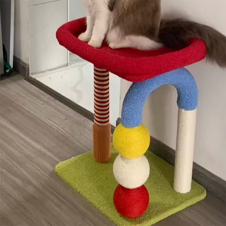 Tour pour chat à 2 niveaux en MDF à forme géométrique créative contemporaine, en peluche Teddy, corde de chanvre, pour salon 
