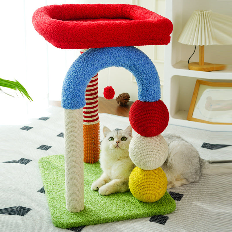 Tour pour chat à 2 niveaux en MDF à forme géométrique créative contemporaine, en peluche Teddy, corde de chanvre, pour salon 