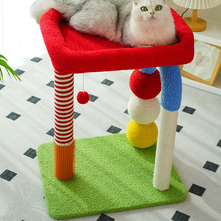 Tour pour chat à 2 niveaux en MDF à forme géométrique créative contemporaine, en peluche Teddy, corde de chanvre, pour salon 