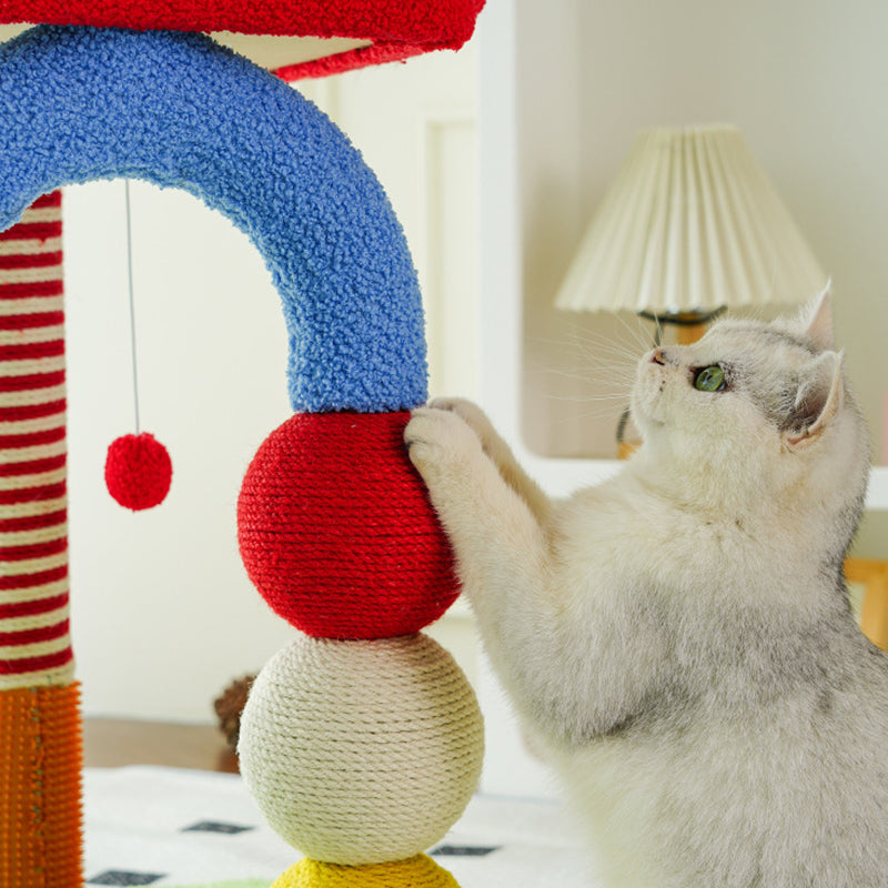Tour pour chat à 2 niveaux en MDF à forme géométrique créative contemporaine, en peluche Teddy, corde de chanvre, pour salon 