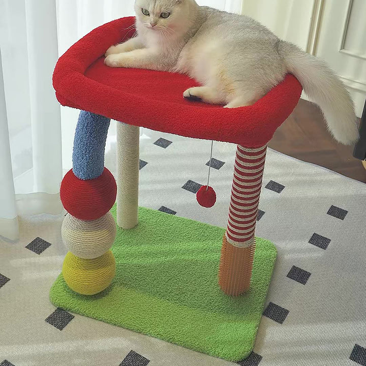 Tour pour chat à 2 niveaux en MDF à forme géométrique créative contemporaine, en peluche Teddy, corde de chanvre, pour salon 