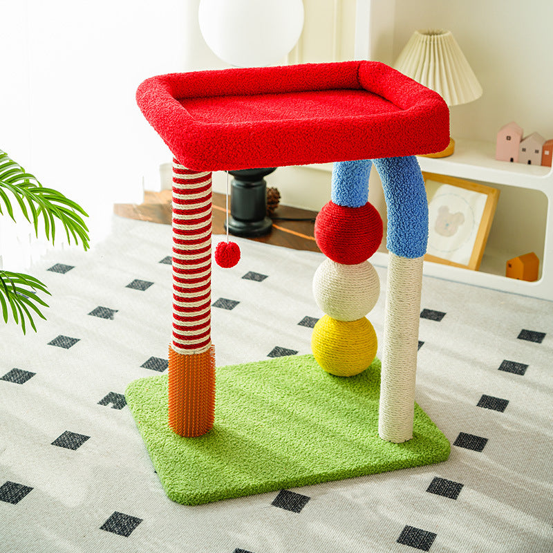 Tour pour chat à 2 niveaux en MDF à forme géométrique créative contemporaine, en peluche Teddy, corde de chanvre, pour salon 