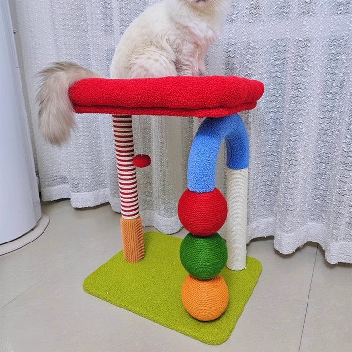 Tour pour chat à 2 niveaux en MDF à forme géométrique créative contemporaine, en peluche Teddy, corde de chanvre, pour salon 