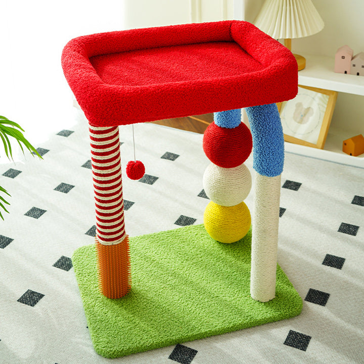 Tour pour chat à 2 niveaux en MDF à forme géométrique créative contemporaine, en peluche Teddy, corde de chanvre, pour salon 