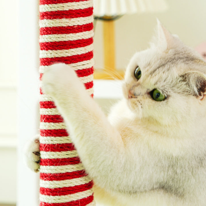 Tour pour chat à 2 niveaux en MDF à forme géométrique créative contemporaine, en peluche Teddy, corde de chanvre, pour salon 