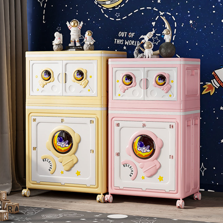 Modern Art Deco Cartoon Astronaut Rectangular PP Plastic Foldable Movable Storage Cabinet 1-Cabinet For Bedroom