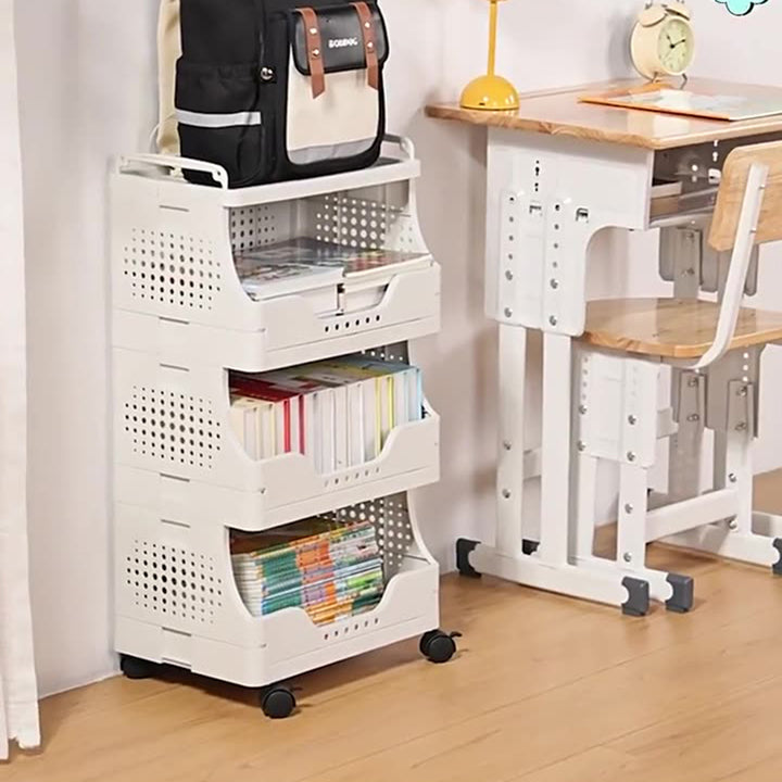 Modern Minimalist Trapezoid Plastic Movable Tiered Storage Bookshelf 3/4/5-Tier For Study