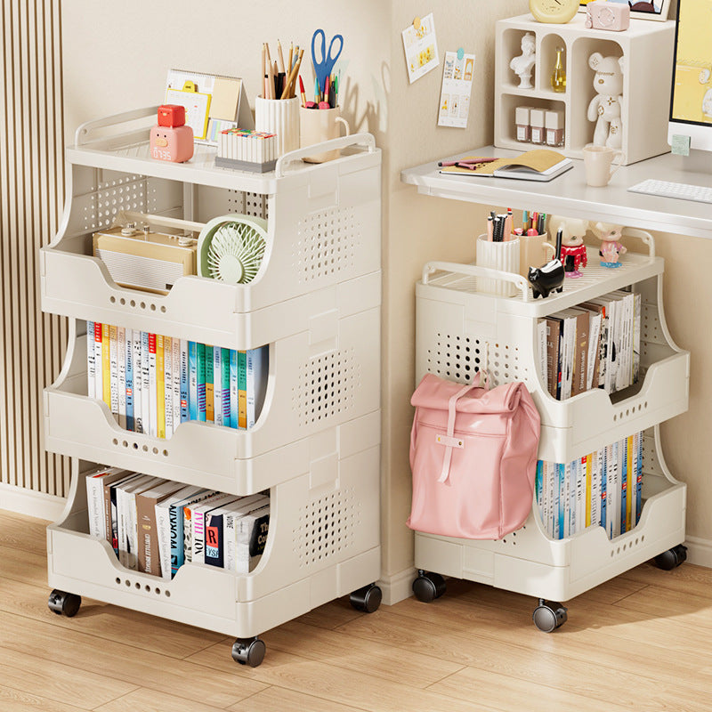 Modern Minimalist Trapezoid Plastic Movable Tiered Storage Bookshelf 3/4/5-Tier For Study
