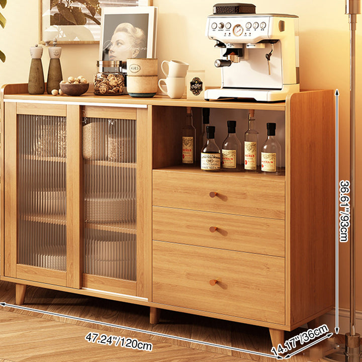 Traditional Japanese Rectangular Solid Wood MDF Artificial Board Acrylic Sideboard Cabinet 3-Drawer For Dining Room & Living Room