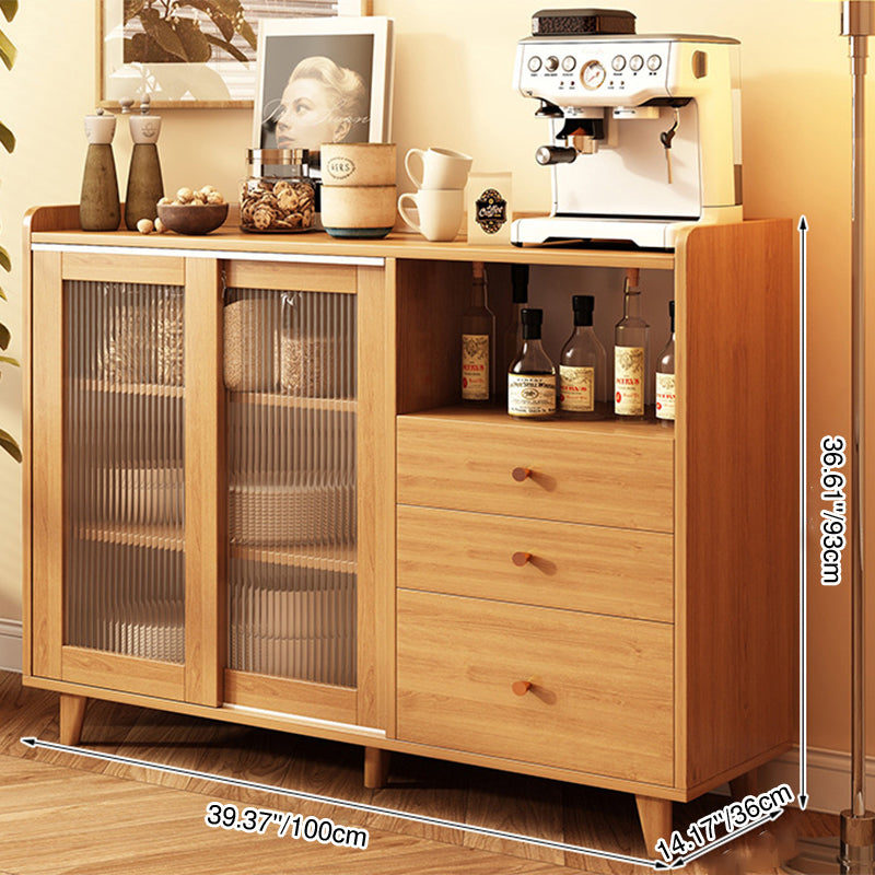 Traditional Japanese Rectangular Solid Wood MDF Artificial Board Acrylic Sideboard Cabinet 3-Drawer For Dining Room &amp; Living Room