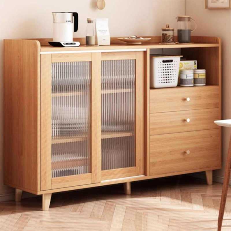 Traditional Japanese Rectangular Solid Wood MDF Artificial Board Acrylic Sideboard Cabinet 3-Drawer For Dining Room &amp; Living Room