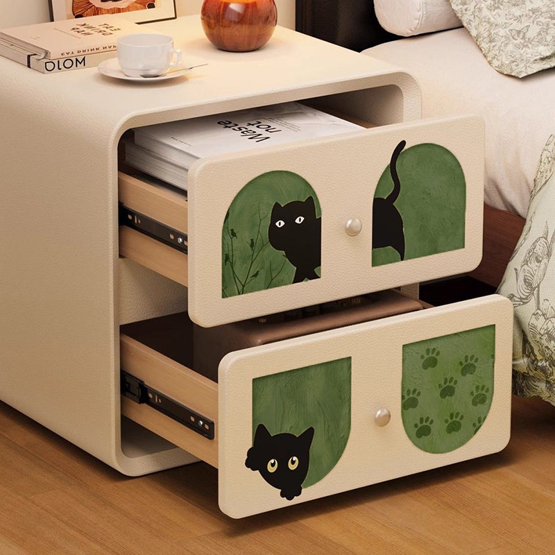 Animaux de dessin animé Art déco moderne en MDF et bois massif, panneau multicouche, griffoir en cuir pour chat, table de chevet à 2 tiroirs pour chambre à coucher 