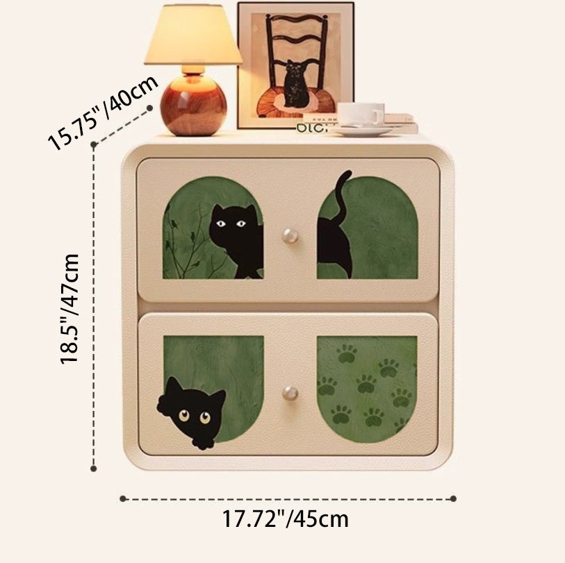 Animaux de dessin animé Art déco moderne en MDF et bois massif, panneau multicouche, griffoir en cuir pour chat, table de chevet à 2 tiroirs pour chambre à coucher 