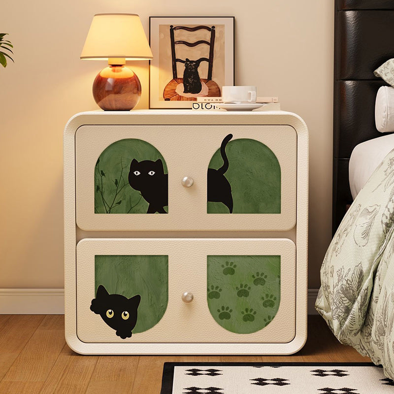 Animaux de dessin animé Art déco moderne en MDF et bois massif, panneau multicouche, griffoir en cuir pour chat, table de chevet à 2 tiroirs pour chambre à coucher 