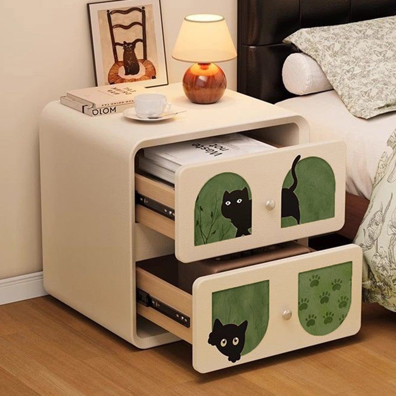 Animaux de dessin animé Art déco moderne en MDF et bois massif, panneau multicouche, griffoir en cuir pour chat, table de chevet à 2 tiroirs pour chambre à coucher 