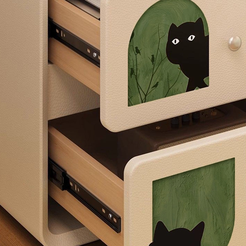 Animaux de dessin animé Art déco moderne en MDF et bois massif, panneau multicouche, griffoir en cuir pour chat, table de chevet à 2 tiroirs pour chambre à coucher 