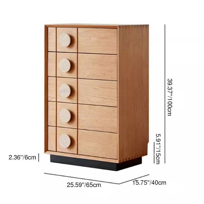Contemporary Retro Rectangular Solid Cherry Wood Solid Wood Multi-Layer Board Pine Wood Storage Cabinet 5-Drawer For Living Room