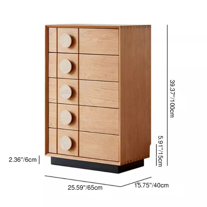 Contemporary Retro Rectangular Solid Cherry Wood Solid Wood Multi-Layer Board Pine Wood Storage Cabinet 5-Drawer For Living Room