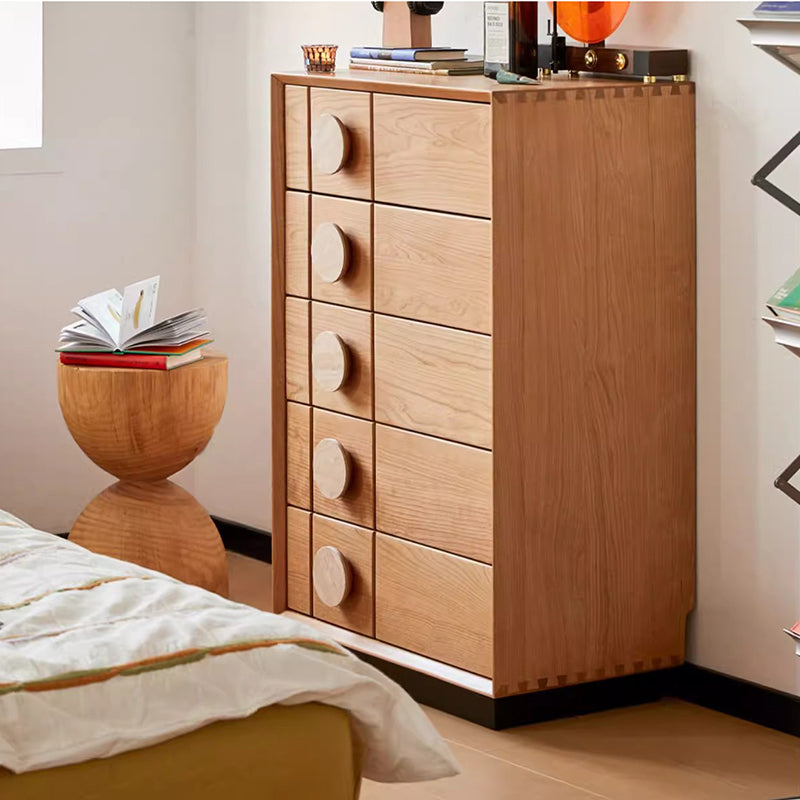 Contemporary Retro Rectangular Solid Cherry Wood Solid Wood Multi-Layer Board Pine Wood Storage Cabinet 5-Drawer For Living Room