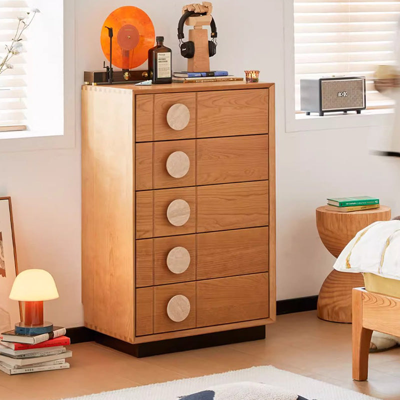 Contemporary Retro Rectangular Solid Cherry Wood Solid Wood Multi-Layer Board Pine Wood Storage Cabinet 5-Drawer For Living Room
