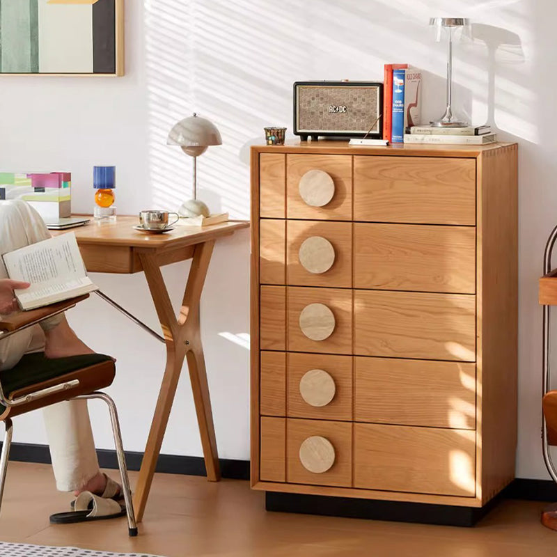 Contemporary Retro Rectangular Solid Cherry Wood Solid Wood Multi-Layer Board Pine Wood Storage Cabinet 5-Drawer For Living Room