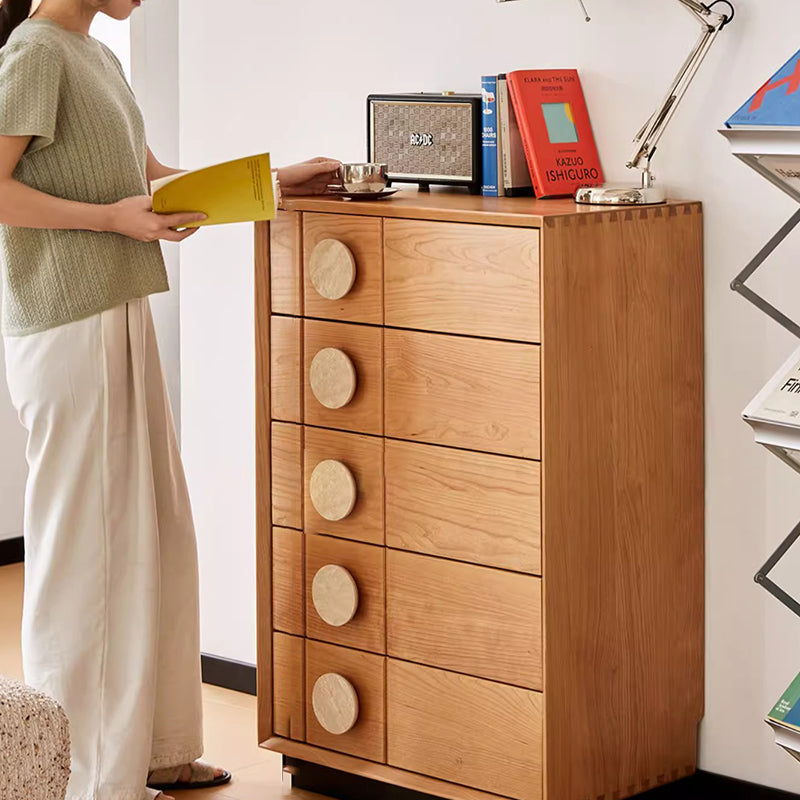 Contemporary Retro Rectangular Solid Cherry Wood Solid Wood Multi-Layer Board Pine Wood Storage Cabinet 5-Drawer For Living Room