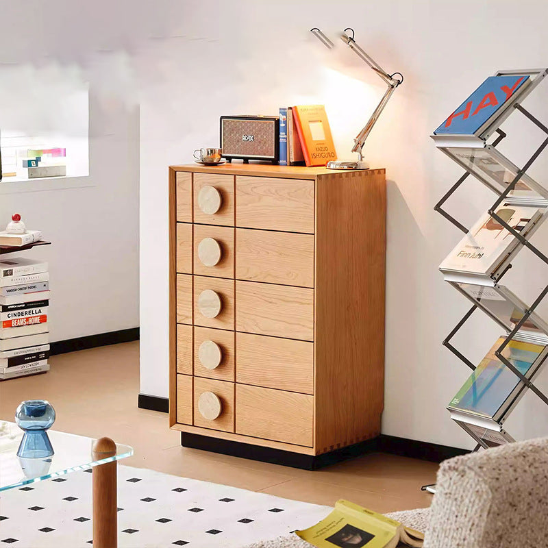 Contemporary Retro Rectangular Solid Cherry Wood Solid Wood Multi-Layer Board Pine Wood Storage Cabinet 5-Drawer For Living Room