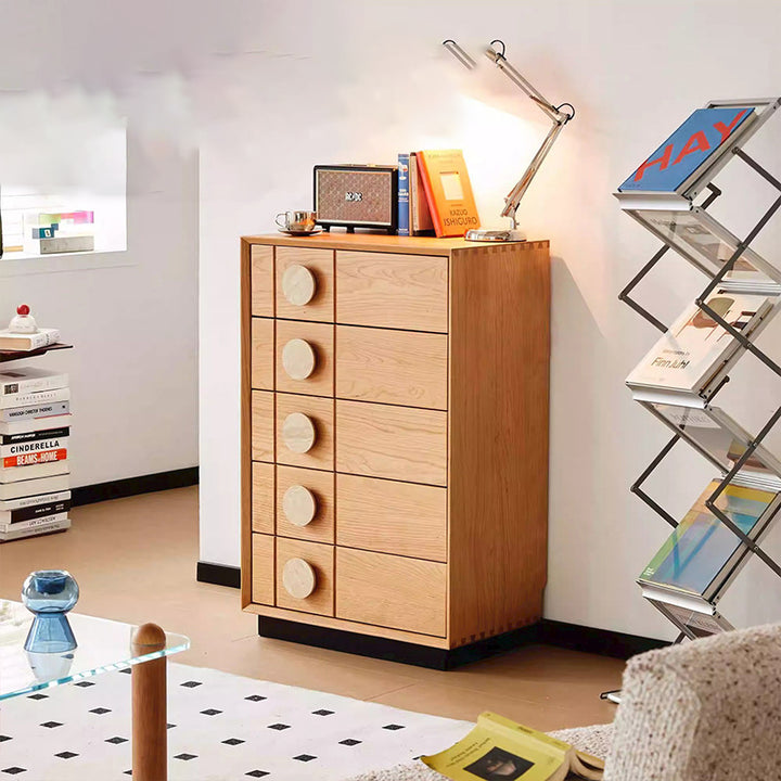 Contemporary Retro Rectangular Solid Cherry Wood Solid Wood Multi-Layer Board Pine Wood Storage Cabinet 5-Drawer For Living Room