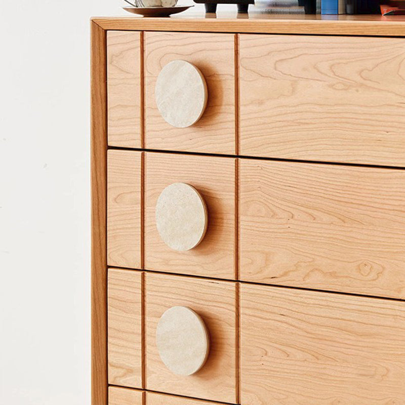 Contemporary Retro Rectangular Solid Cherry Wood Solid Wood Multi-Layer Board Pine Wood Storage Cabinet 5-Drawer For Living Room