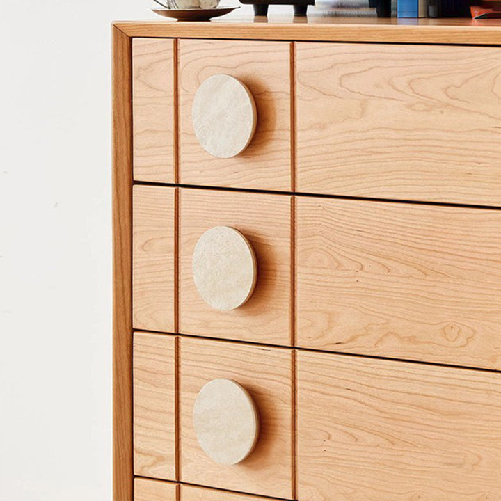 Contemporary Retro Rectangular Solid Cherry Wood Solid Wood Multi-Layer Board Pine Wood Storage Cabinet 5-Drawer For Living Room