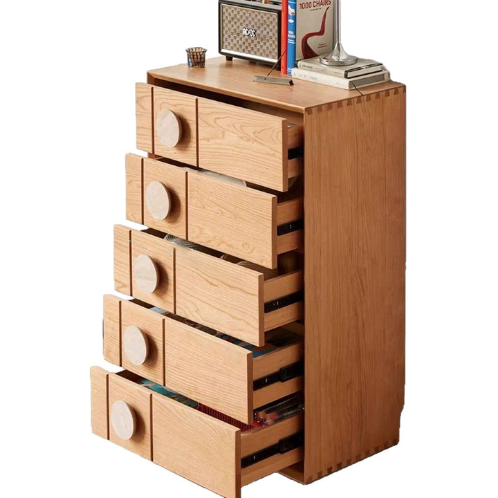 Contemporary Retro Rectangular Solid Cherry Wood Solid Wood Multi-Layer Board Pine Wood Storage Cabinet 5-Drawer For Living Room